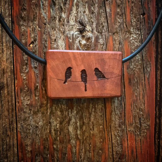 Birds on a Wire Pendant - Thuya Burl